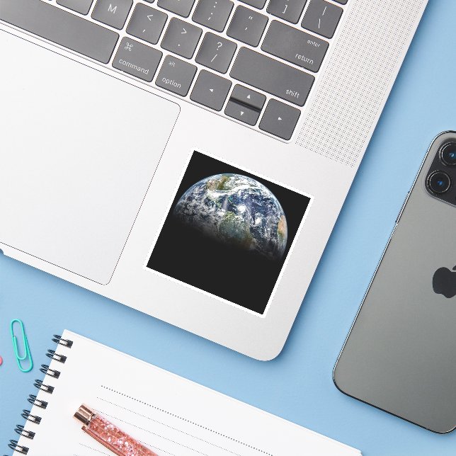 Mosaic Image Of Planet Earth With 3 Hurricanes Sticker (Laptop w/ iPhone)