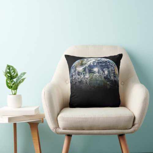 Mosaic Image Of Planet Earth With 3 Hurricanes Throw Pillow