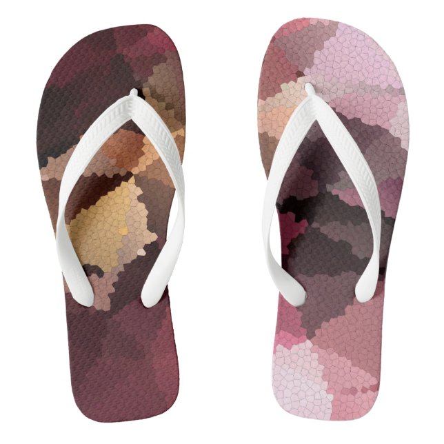 Mosaic in brown-pink and yellow colors flip flops (Footbed)