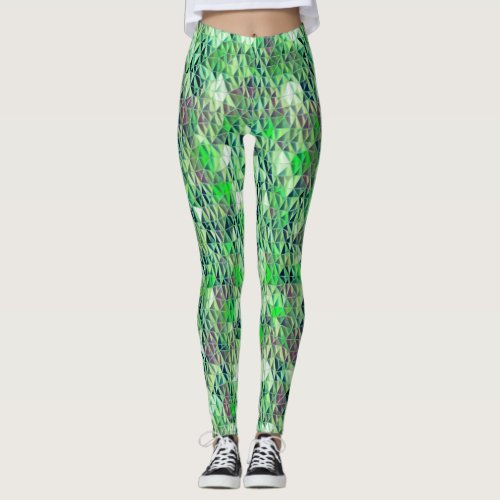 Mosaic in greenish triangles with gradient tones leggings