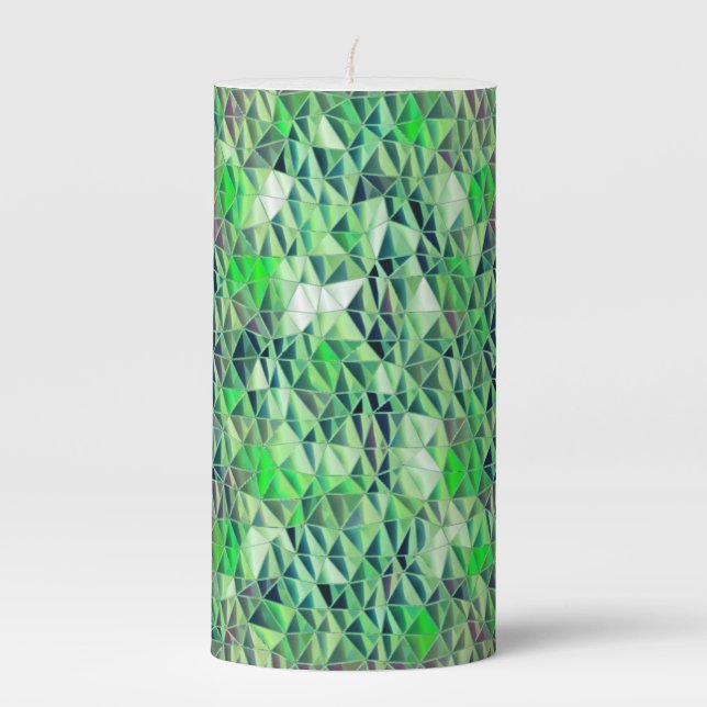 Mosaic in greenish triangles with gradient tones pillar candle (Front)