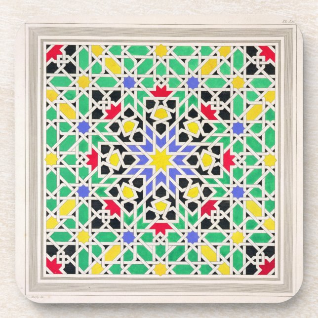 Mosaic in the dado of the east side of the Tower o Beverage Coaster (Front)