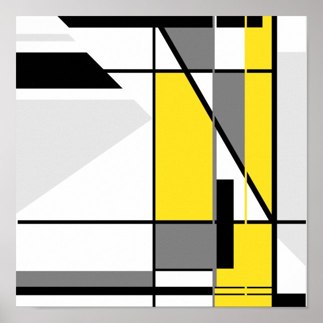 Mosaic in Yellow, Gray and Black Geometric Design Poster (Front)
