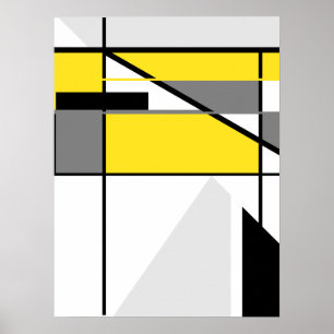 Mosaic in Yellow, Gray, Black Abstract Geometric Poster