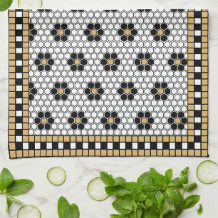 Mosaic Inspired Black White and Gold Kitchen Towel