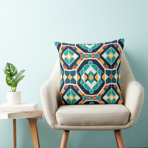 Mosaic Inspired Mid_century Style Geometric Patter Throw Pillow