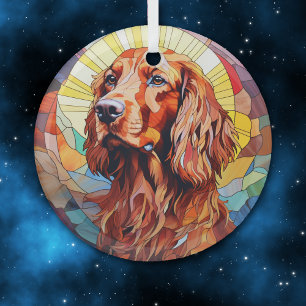 Mosaic Irish Setter Dog Stained Glass Ornament