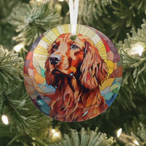 Mosaic Irish Setter Dog Stained Glass Ornament