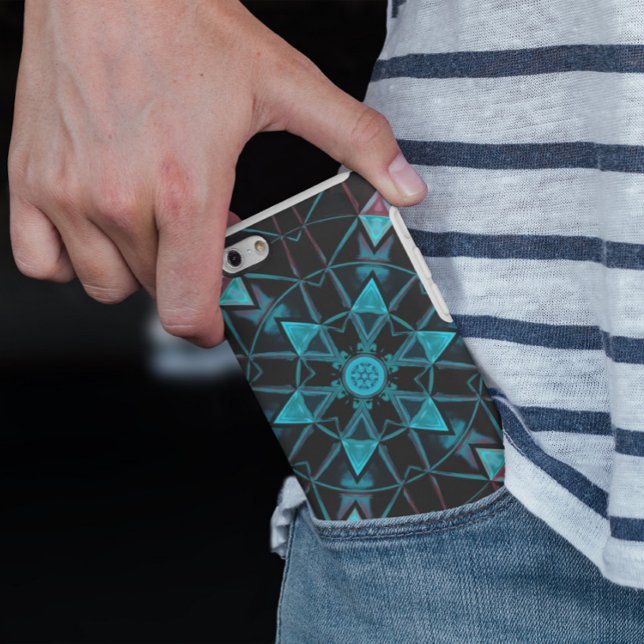 Mosaic Kaleidoscope Flower Blue and Black Case-Mate iPhone Case (Creator Uploaded)