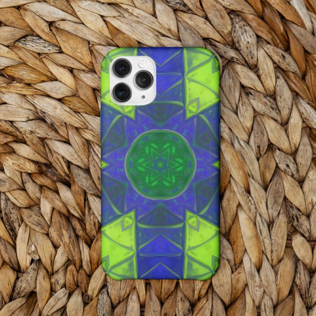 Mosaic Kaleidoscope Flower Blue and Green Case-Mate iPhone Case (Creator Uploaded)