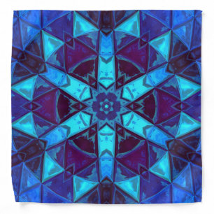Mosaic Kaleidoscope Flower Blue and Purple Bandana