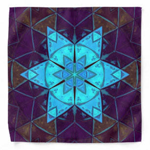 Mosaic Kaleidoscope Flower Blue and Purple Bandana