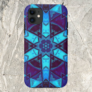 Mosaic Kaleidoscope Flower Blue and Purple iPhone 11 Case