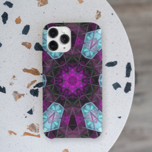 Mosaic Kaleidoscope Flower Blue and Purple iPhone 11 Case