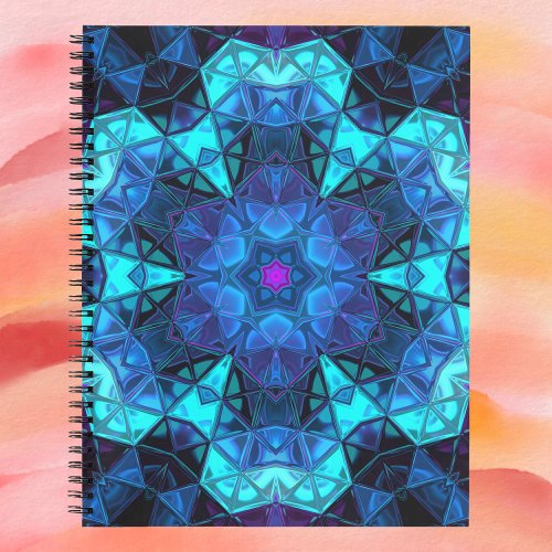 Mosaic Kaleidoscope Flower Blue and Purple Notebook