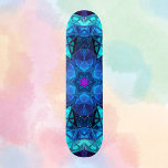 Mosaic Kaleidoscope Flower Blue and Purple Skateboard<br><div class="desc">This mosaic kaleidoscope flower design features brilliant blue and purple tiles. A vivid geometric design inspired by fractals,  mandalas,  and stained glass mosaics. Get this beautiful trippy design now for your favorite friend who loves bright colors!</div>
