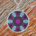 Mosaic Kaleidoscope Flower Blue and Purple Sterling Silver Necklace<br><div class="desc">This mosaic kaleidoscope design features brilliant blue and purple tiles. A vivid geometric design inspired by fractals,  mandalas,  and stained glass mosaics. Get this beautiful trippy design now and add some groovy colors to your life!</div>