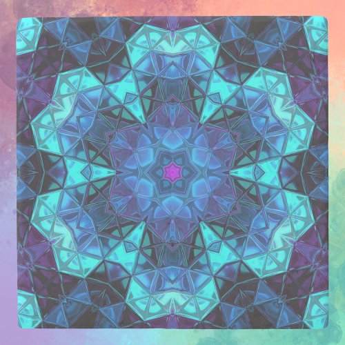 Mosaic Kaleidoscope Flower Blue and Purple Stone Coaster