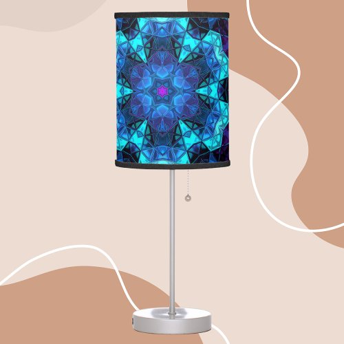 Mosaic Kaleidoscope Flower Blue and Purple Table Lamp