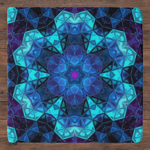 Mosaic Kaleidoscope Flower Blue and Purple Trivet