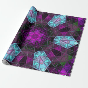 Mosaic Kaleidoscope Flower Blue and Purple Wrapping Paper