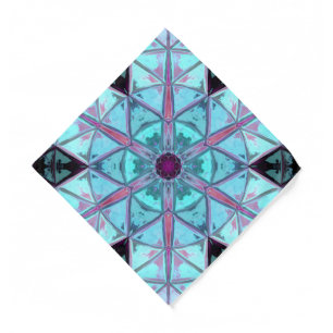 Mosaic Kaleidoscope Flower Blue and Red Bandana