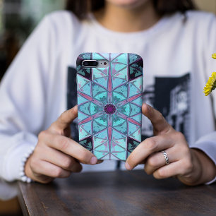 Mosaic Kaleidoscope Flower Blue and Red iPhone 11 Case