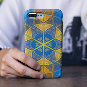 Mosaic Kaleidoscope Flower Blue and Yellow iPhone 11 Case