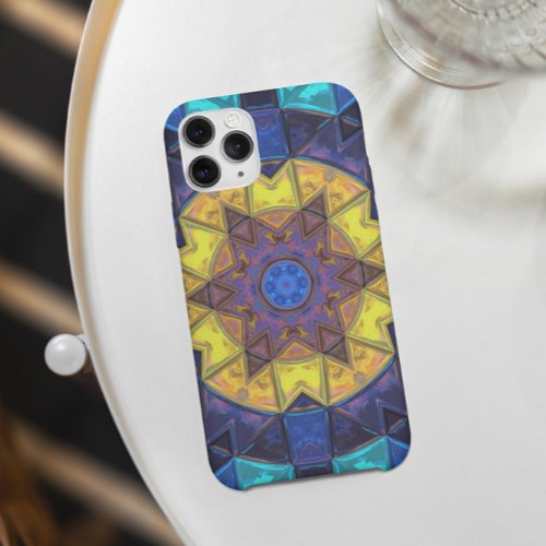 Mosaic Kaleidoscope Flower Blue and Yellow iPhone 11 Case