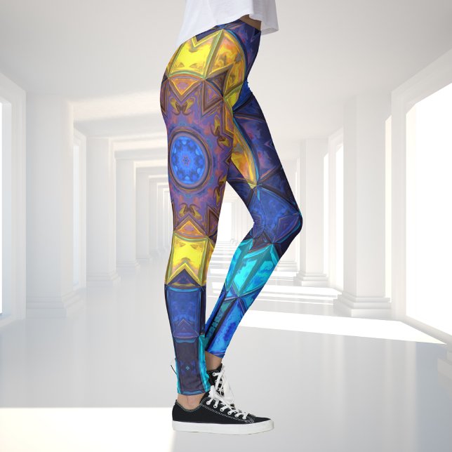Mosaic Kaleidoscope Flower Blue and Yellow Leggings (Creator Uploaded)