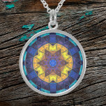 Mosaic Kaleidoscope Flower Blue and Yellow Sterling Silver Necklace<br><div class="desc">This mosaic kaleidoscope flower design features brilliant yellow and blue tiles. A vivid geometric design inspired by fractals,  mandalas,  and stained glass mosaics. Get this beautiful trippy design now and add some groovy colors to your life!</div>