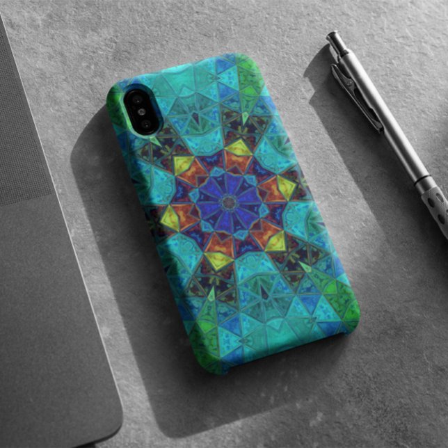 Mosaic Kaleidoscope Flower Blue Green and Orange Case-Mate iPhone Case (Creator Uploaded)