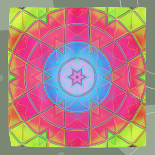 Mosaic Kaleidoscope Flower Blue Pink and Yellow Bandana