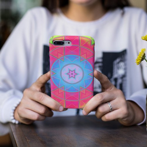 Mosaic Kaleidoscope Flower Blue Pink and Yellow iPhone 11 Case