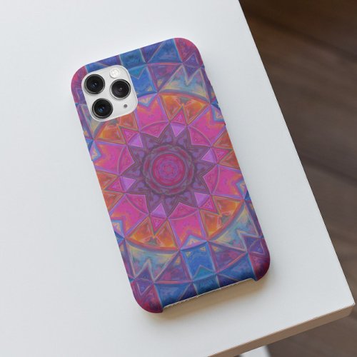 Mosaic Kaleidoscope Flower Blue Pink and Yellow iPhone 11 Case