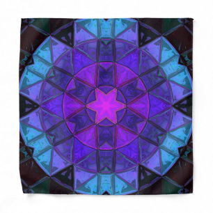 Mosaic Kaleidoscope Flower Blue Purple and Black Bandana