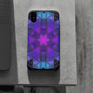 Mosaic Kaleidoscope Flower Blue Purple and Black iPhone 11 Case