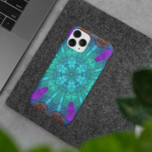 Mosaic Kaleidoscope Flower Blue Purple and Red iPhone 11 Case