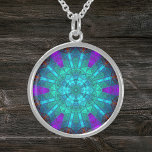 Mosaic Kaleidoscope Flower Blue Purple and Red Sterling Silver Necklace<br><div class="desc">This mosaic kaleidoscope design features brilliant blue,  purple,  and red tiles. A vivid geometric design inspired by fractals,  mandalas,  and stained glass mosaics. Get this beautiful trippy design now and add some groovy colors to your life!</div>