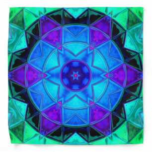 Mosaic Kaleidoscope Flower Blue Purple and Teal Bandana