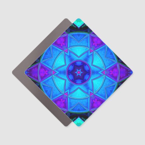 Mosaic Kaleidoscope Flower Blue Purple and Teal Car Magnet