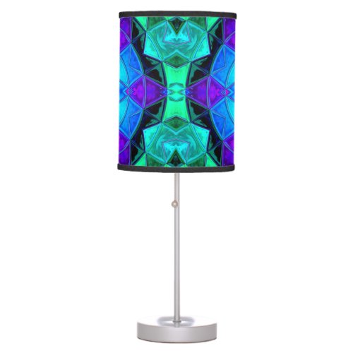 Mosaic Kaleidoscope Flower Blue Purple and Teal Table Lamp