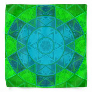 Mosaic Kaleidoscope Flower Green and Blue Bandana