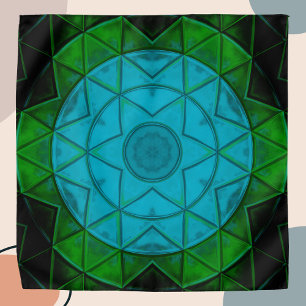 Mosaic Kaleidoscope Flower Green and Blue Bandana