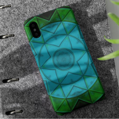 Mosaic Kaleidoscope Flower Green and Blue iPhone 11 Case