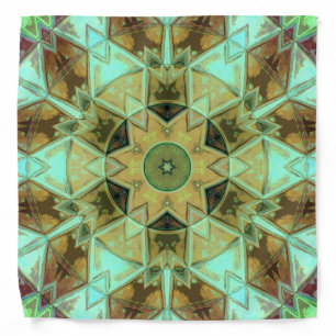 Mosaic Kaleidoscope Flower Green and Brown Bandana