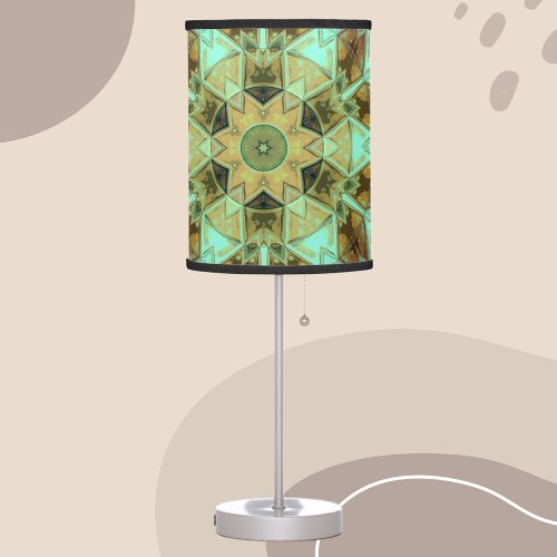 Mosaic Kaleidoscope Flower Green and Brown Table Lamp