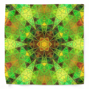 Mosaic Kaleidoscope Flower Green and Orange Bandana