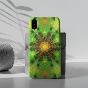 Mosaic Kaleidoscope Flower Green and Orange iPhone 11 Case