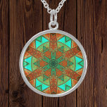 Mosaic Kaleidoscope Flower Green and Orange Sterling Silver Necklace<br><div class="desc">This mosaic kaleidoscope flower design features brilliant green and orange tiles. A vivid geometric design inspired by fractals,  mandalas,  and stained glass mosaics. Get this beautiful trippy design now and add some groovy colors to your life!</div>